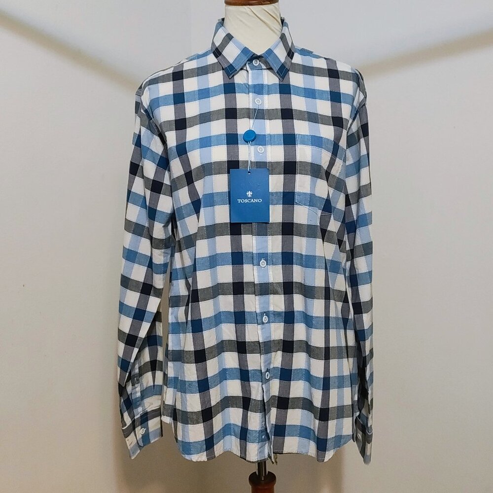 Toscano NWT Men's Plaid Sailor Button Down Shirt M